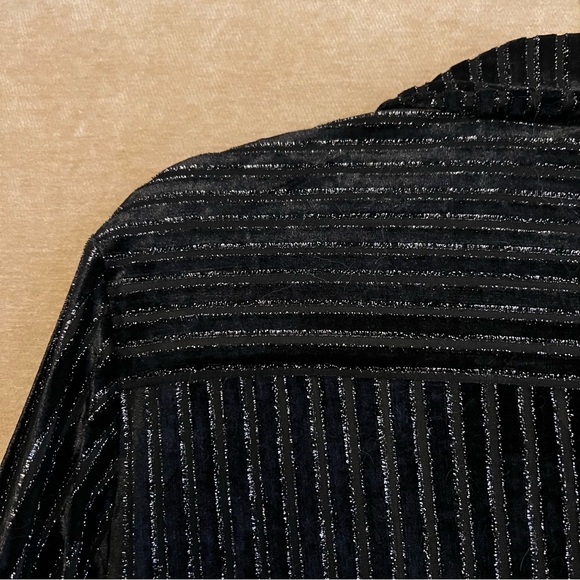 HOUSE OF HARLOW Black Sheer Velvet Metallic Stripe Button Up Shirt Blouse - Picture 8 of 11